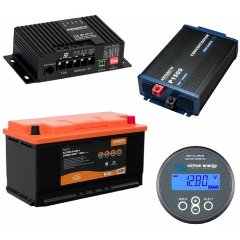 PACK ANTARION Batterie Lithium 100Ah + Régulateur de Charge Solaire + Convertisseur de tension Pur + Afficheur - Noir
