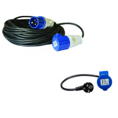PACK ANTARION Rallonge Electrique 25m Prise P17 + Adaptateur Femelle P17-230V 1.5m Pour Camping-Car