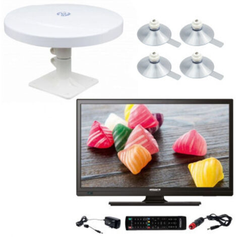 Pack ANTARION TV LED 18.5" 47cm Téléviseur HD 12V + Antenne TNT Camping Car + 4 Ventouses