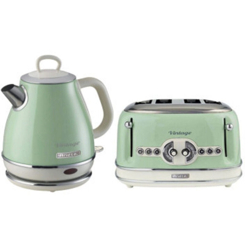 Pack Ariete Bouilloire Electrique 1L Sans Fil 1630W + Grille-pain 4 Fentes 1600W Vert Rétro