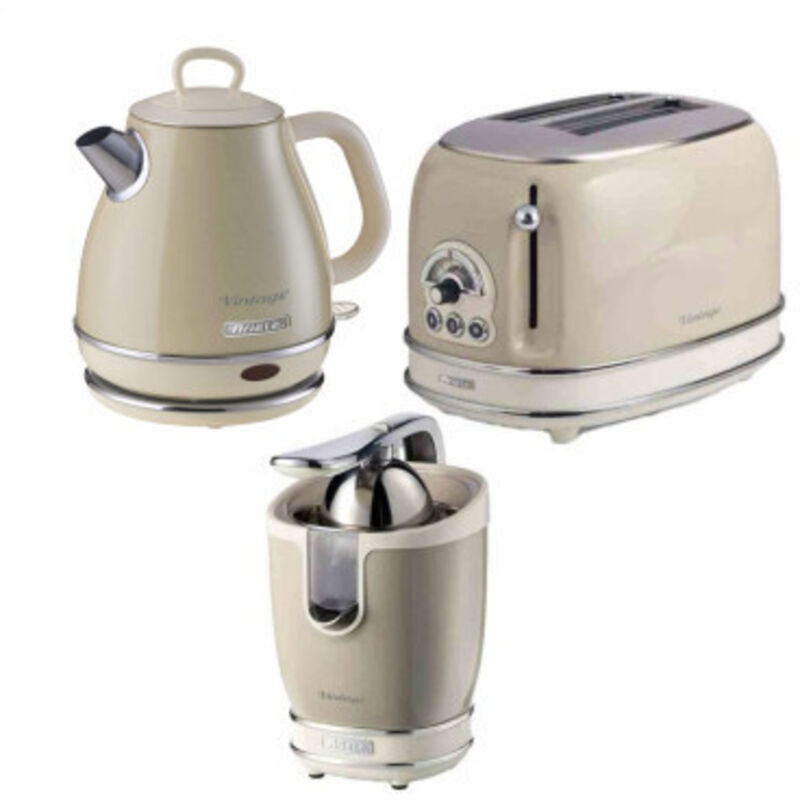 Ariete - Pack Bouilloire électrique 1L + Grille-Pain Acier Beige Vintage Rétro + Presse-agrumes électrique 85W