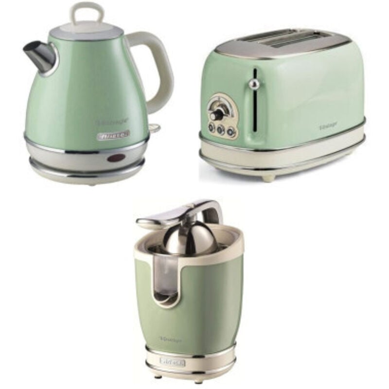 Pack Ariete Bouilloire électrique 1L + Grille-Pain Acier Vert Vintage Rétro + Presse-agrumes électrique 85W