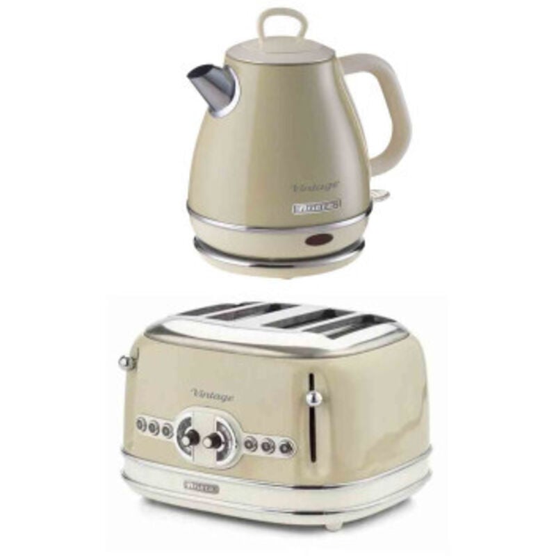 Ariete - pack Grille-pain Rétro 4 fentes + Bouilloire électrique 1L Beige