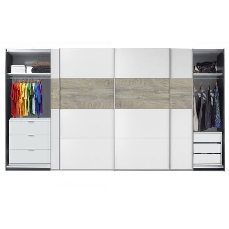 Pack Armarios 4 puertas CAJONERAS INCLUIDAS Blanco Artik y Roble, medidas totales ancho 330cm x 200cm alto