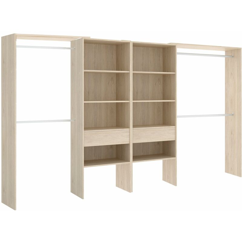

Pack Armarios Vestidores organizadores ropa Anchura Regulable de 220cm hasta 320 cm, Natutral