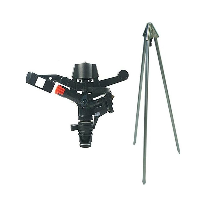 Arroseur à pulsation, arroseur de pelouse 13-18 m. Réglable de 0º à 360º, mâle 3/4'' + support de trépied femelle en métal 3/4''