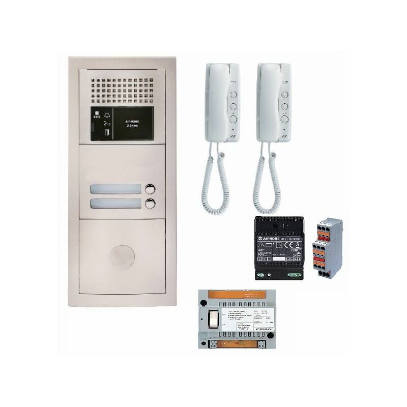 Pack audio GTBA2E avec 2 boutons et 2 postes GT1D préprogrammés, platine de rue encastrée - AIPHONE -