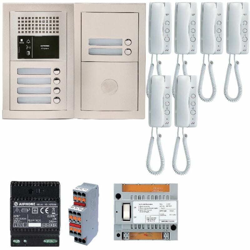 Pack audio GTBA6E avec 6 boutons et 6 postes GT1D préprogrammés, platine, de rue encastrée Aiphone