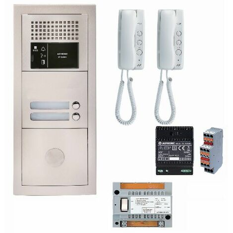 Pack audio avec 2 boutons et 2 postes préprogrammés GT1D – Platine de rue encastrée – Alimentation 12V – Interphone AIPHONE GTBA2E