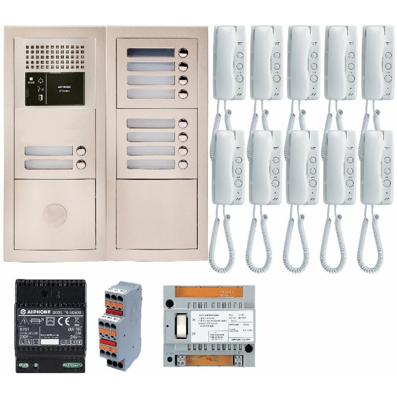 Pack audio GTBA10E avec 10 boutons et 10 postes GT1D préprogrammés,platine de rue encastrée - AIPHONE