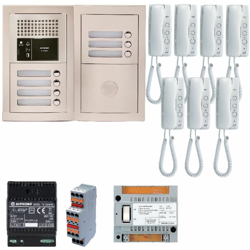 Pack audio GTBA7E avec 7 boutons et 7 postes GT1D préprogrammés, platine de rue encastrée Aiphone