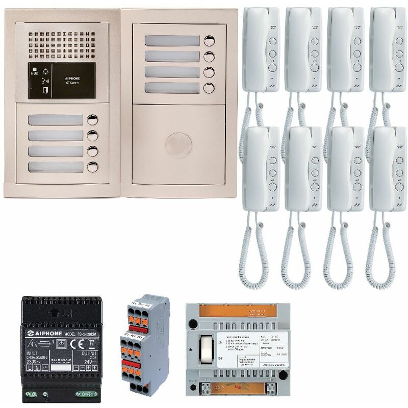 Pack audio GTBA8E avec 8 boutons et 8 postes GT1D préprogrammés, platine de rue encastrée Aiphone