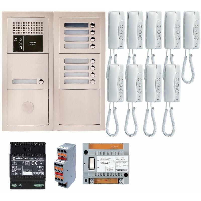 Aiphone - Pack audio GTBA9E avec 9 boutons et 9 postes GT1D préprogrammés, platine de rue encastrée