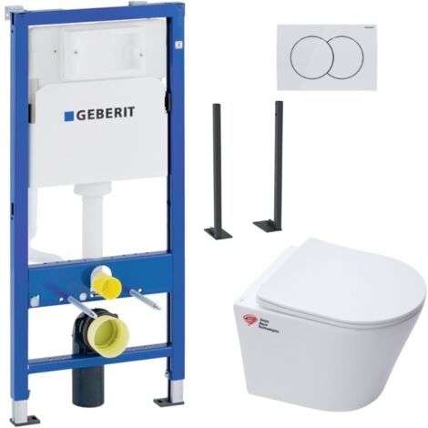 Pack Autoportant bati Geberit + WC Swiss Aqua Technologies sans bride + Abattant softclose + Plaque (InfinitioGebATP-1)