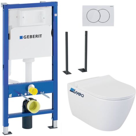 Pack Autoportant Bati-support Geberit Duofix + WC sans bride Livea Bello + Abattant softclose + Plaque blanche (Livea BelloGebAT