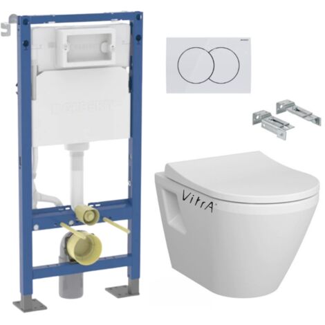 Pack Autoportant Bati-support Geberit Duofix + WC sans bride Vitra Integra + Abattant softclose + Plaque blanche