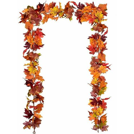 Pack Autumn Maple Leaf Garland, Hanging Vine Garland Artificial Fall Foliage Garland Thanksgiving Decor for Home Wedding Fireplace Christma Party