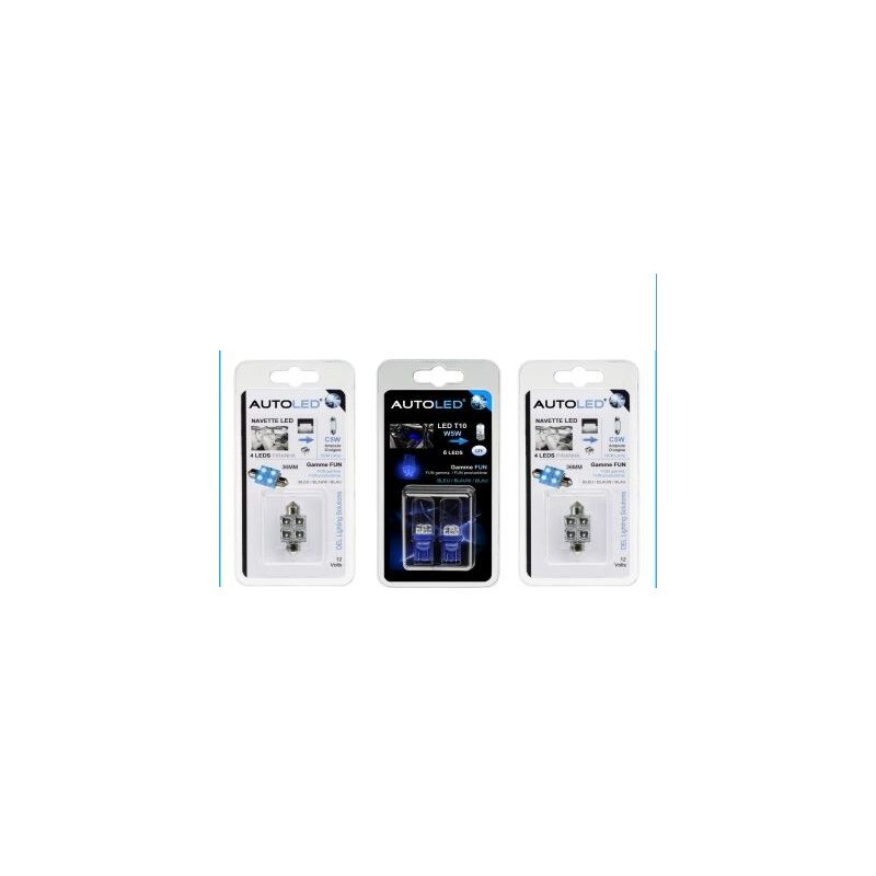 Autoled - pack B1- 4 Ampoules led Bleu C5W 36mm+W5W / habitacle ®