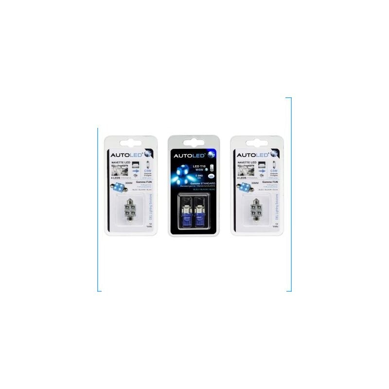 Autoled - pack B2- 4 ampoules led bleu C5W 36mm+W5W Habitacle ®
