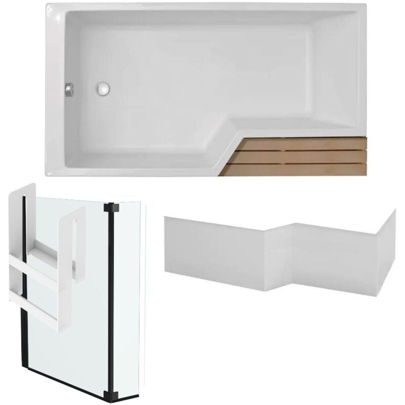 Pack baignoire bain douche 150 x 80 Jacob Delafon Neo version gauche + pare bain noir mat + tablier