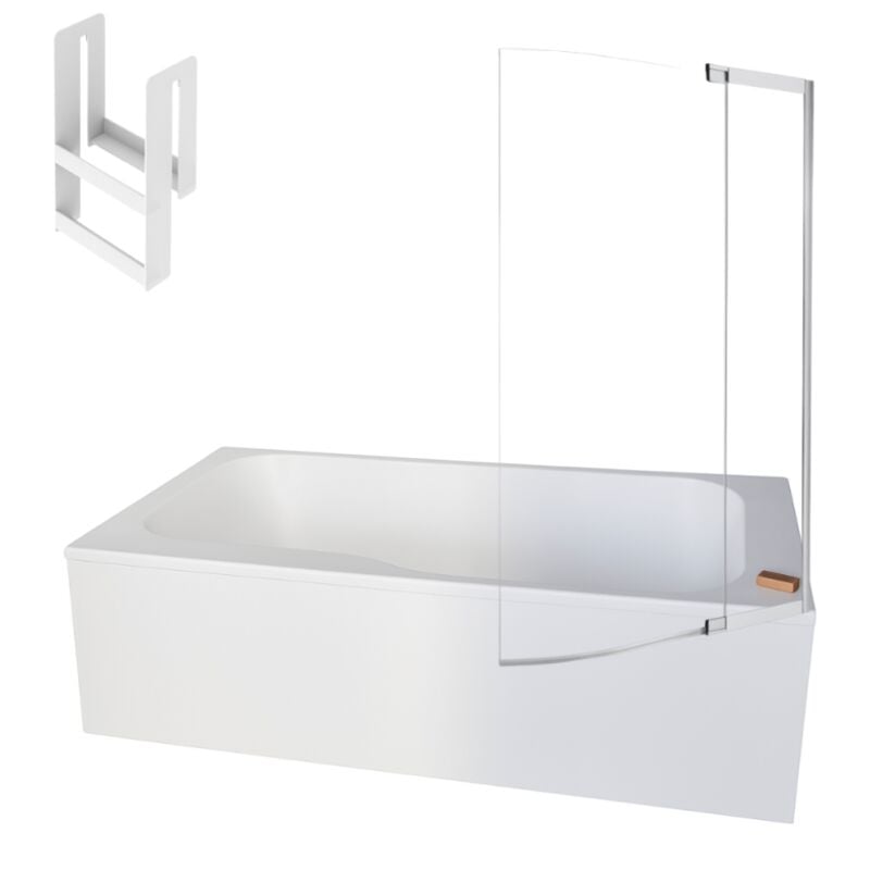 Jacob Delafon - Pack baignoire bain douche 160 x 85 Malice version droite + tablier en angle + pare bain + étagère pour pare bain
