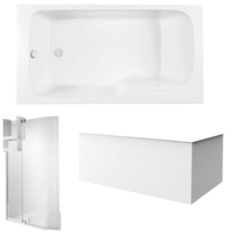 Pack baignoire bain douche 170 x 90 JACOB DELAFON Malice gauche blanc mat + tablier en angle + pare bain + étagère
