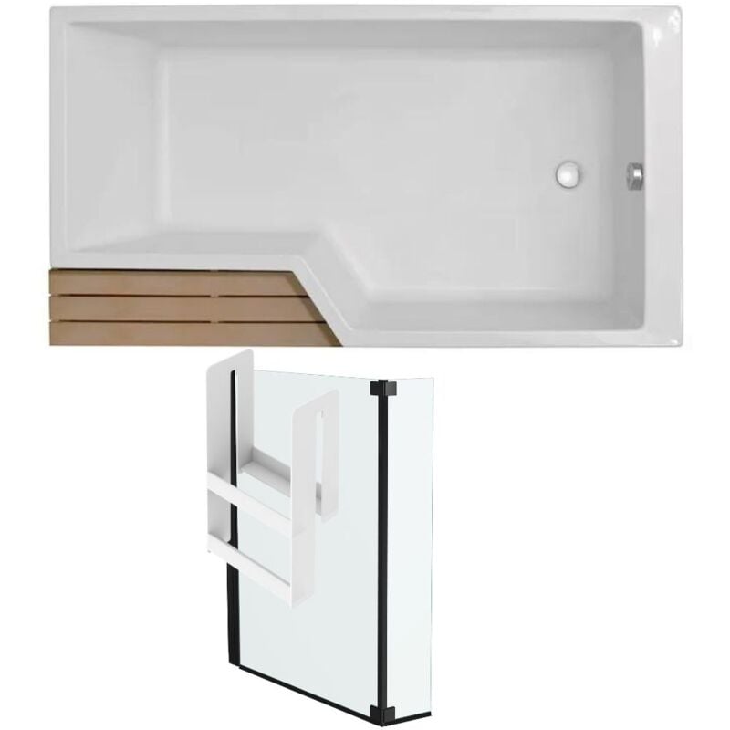 Jacob Delafon - Pack baignoire bain douche antidérapante 170 x 90 Neo blanc mat - v.droite + pare bain noir mat