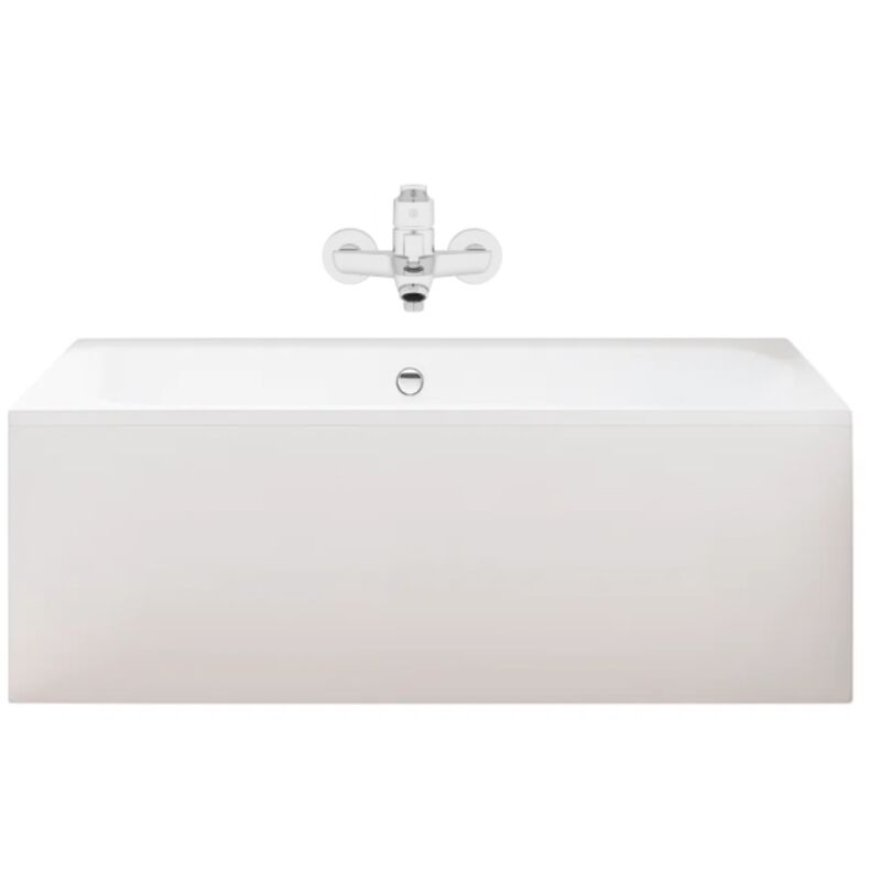 Jacob Delafon - Pack baignoire droite 180 x 80 Elise + tablier en niche + mitigeur bain douche mural Aimé chromé + vidage