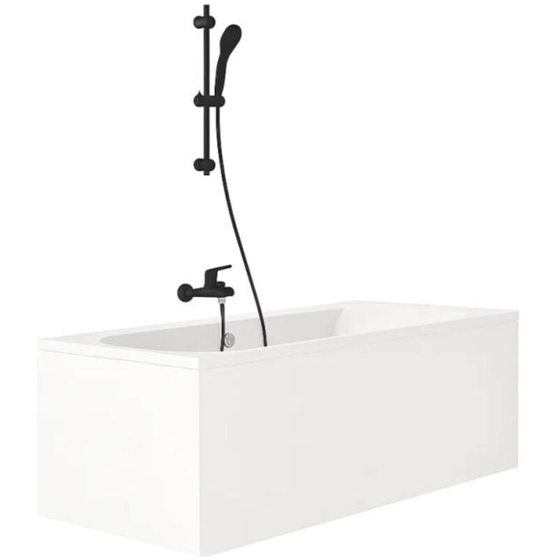 Jacob Delafon - Pack baignoire droite 170 x 75 Elise + tablier angle + pommeau et mitigeur bain noir mat Aimé + vidage