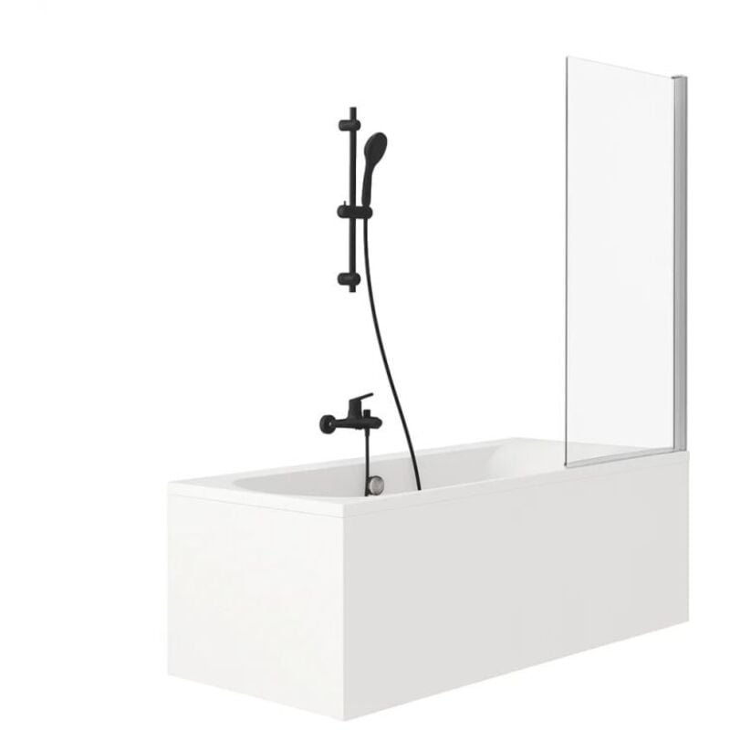 Jacob Delafon - Pack baignoire 180 x 80 Elise + tablier angle + pommeau et mitigeur bain noir Aimé + pare bain chromé + vidage