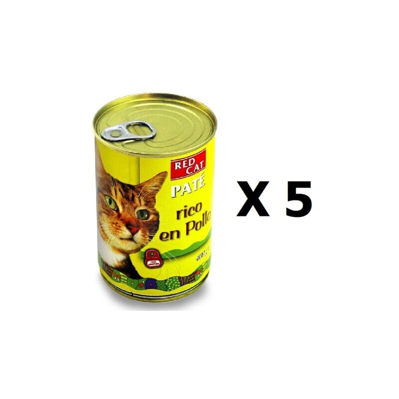 

PACK Bandeja de paté RED CAT 400g rico en pollo para gatos 5 Latas