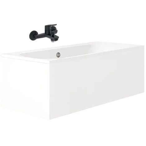 Pack bañera recta 180 x 80 JACOB DELAFON Elise + mezclador baño ducha negro mate + desagüe