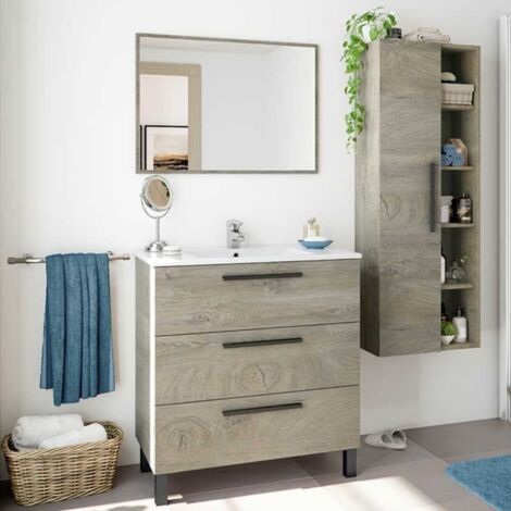 Conjunto Malaga, Mueble Columna De Baño 1 Puerta + Mueble De Baño De Pie  Con Lavamanos