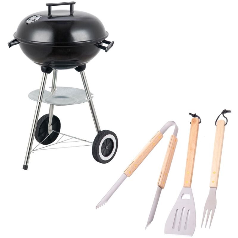 

Pack barbacoa de carbón y 3 accesorios Milena con parrilla y ruedas de acero negra