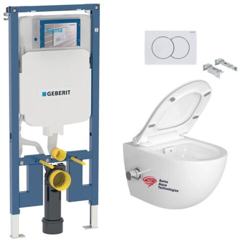 Pack bastidor Geberit Duofix + Inodoro sin brida SAT con bidé termostático + Asiento SoftClose + Placa (SATCleanGeb3-D)