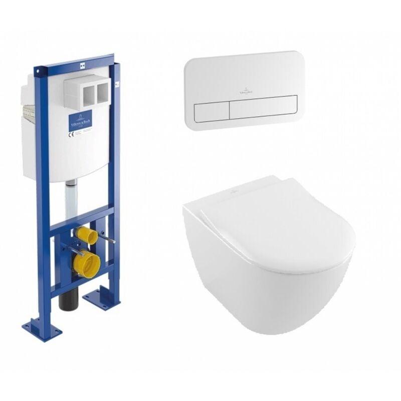 Villeroy&boch - Pack Bâti autoportant ViConnect + Cuvette sans bride subway 2.0 avec plaque E200 Blanc