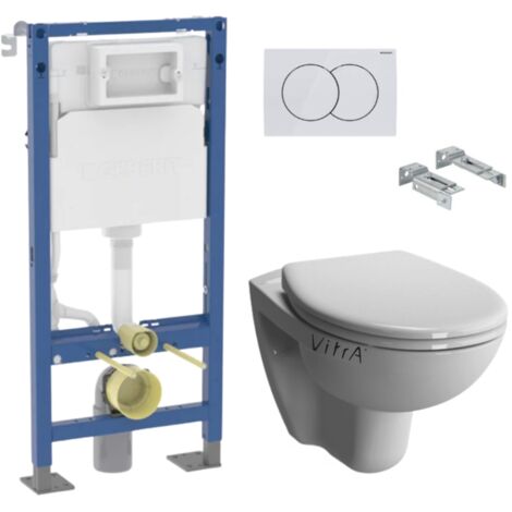 Pack bâti-support autoportant Geberit Duofix – WC suspendu sans bride Vitra Normus Spin – Abattant softclose – Plaque blanche Delta