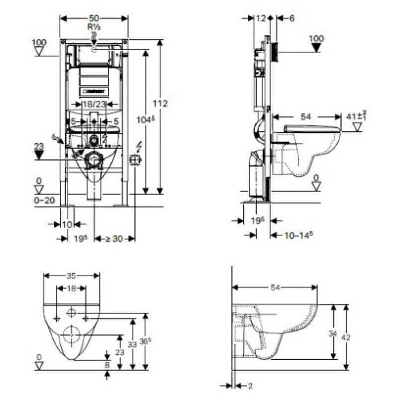 Pack bâti-support Duofix autoportant avec cuvette suspendu Renova Compact Geberit