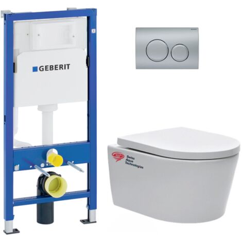 pack Bati-support Geberit + cuvette suspendue Swiss Aqua Technologies sans bride + plaque Delta20 chrome mat