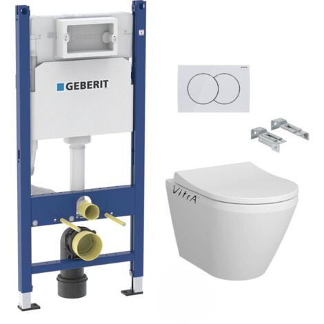 Pack Bati-support Geberit Duofix 112cm + WC sans bride Vitra Integra + Abattant softclose + Plaque blanche