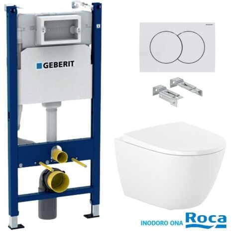 Pack Bati-Support GEBERIT Duofix réservoir Encastrable et plaque DELTA 01 blanc br avec WC suspendu Rim-ex ROCA ONA blanc