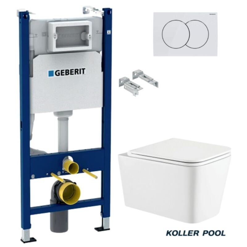 Geberit - Pack Bati-Support Duofix réservoir Encastrable et plaque delta 01, blanc brillant. wc suspendu trend avec système vortex