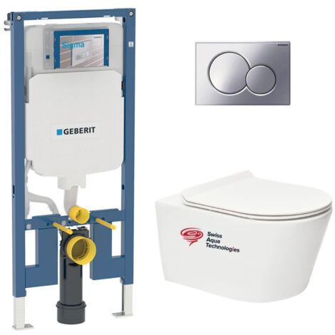 Pack bati-support Geberit extra-plat + WC sans bride Swiss Aqua Technologies + Abattant SoftClose + Plaque (SLIM-Brevis-N)