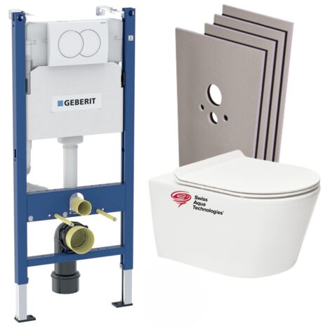 Pack Bati-support Geberit + WC sans bride Swiss Aqua Technologies + plaque (BREVISGEB3-SABO)