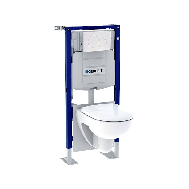 Bâti-pack pour wc suspendu Duofix 112 cm avec réservoir à encastrer Sigma 12 cm plaque de déclenchement Sigma01 et wc suspendu Renova Geberit