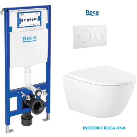 Pack Bati-support ROCA Duplo One – réservoir encastré, plaque PL10 blanc mat et WC suspendu Rim-Ex ROCA Ona