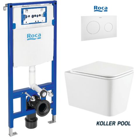 Pack Bati-support ROCA Duplo One – réservoir encastré, plaque PL10 blanc mat et WC suspendu Trend système Vortex