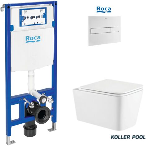 Pack Bati-support ROCA Duplo One – réservoir encastré, plaque PL7 blanc mat et WC suspendu Trend système Vortex