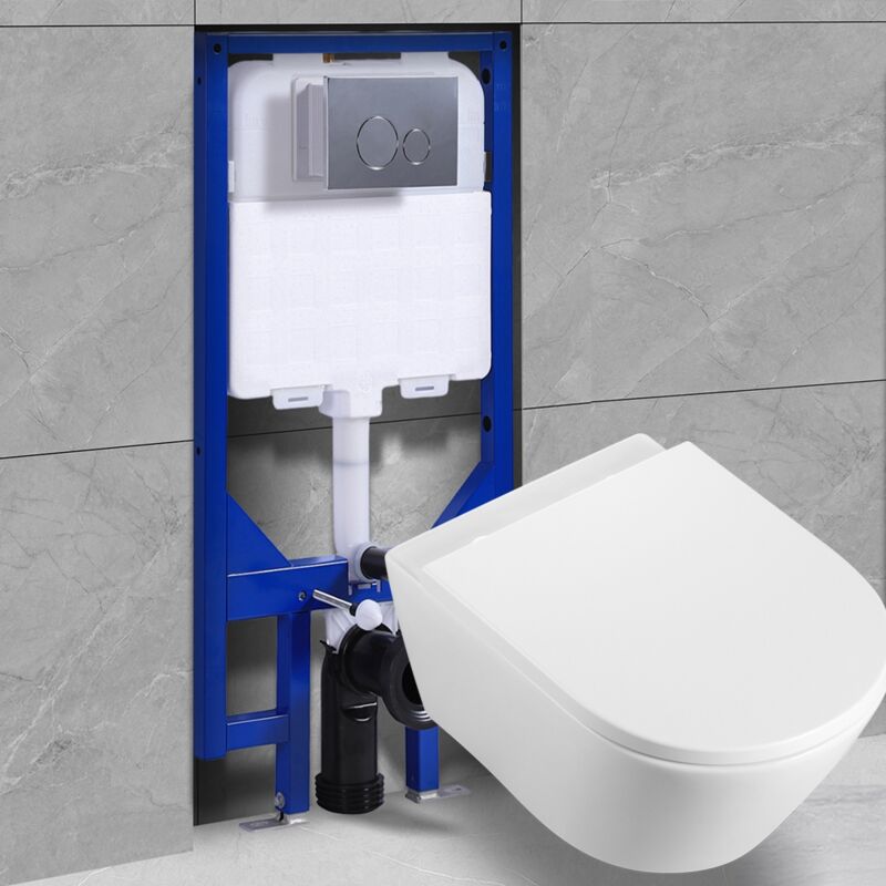 Pack Bati-support wc suspendu mural avec nano+ Abattant softclose- Superspin chasse d'eau monotrou+ Plaque blanche