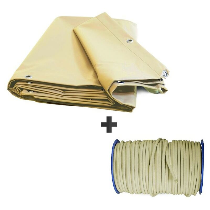Pack Bâche Pergola 15m2 Prêt à l'emploi (1 bâche pergola ivoire ultra résistante + 1 sandow élastique) - Kalembal